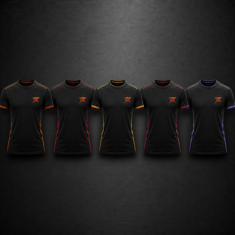 Front designs for five XFG ranked T-shirt concepts