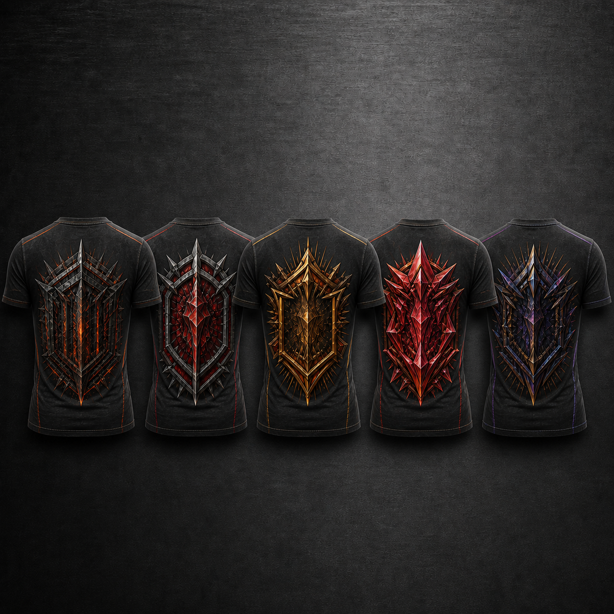 Five black XFG ranked slim-fit T-shirt backs